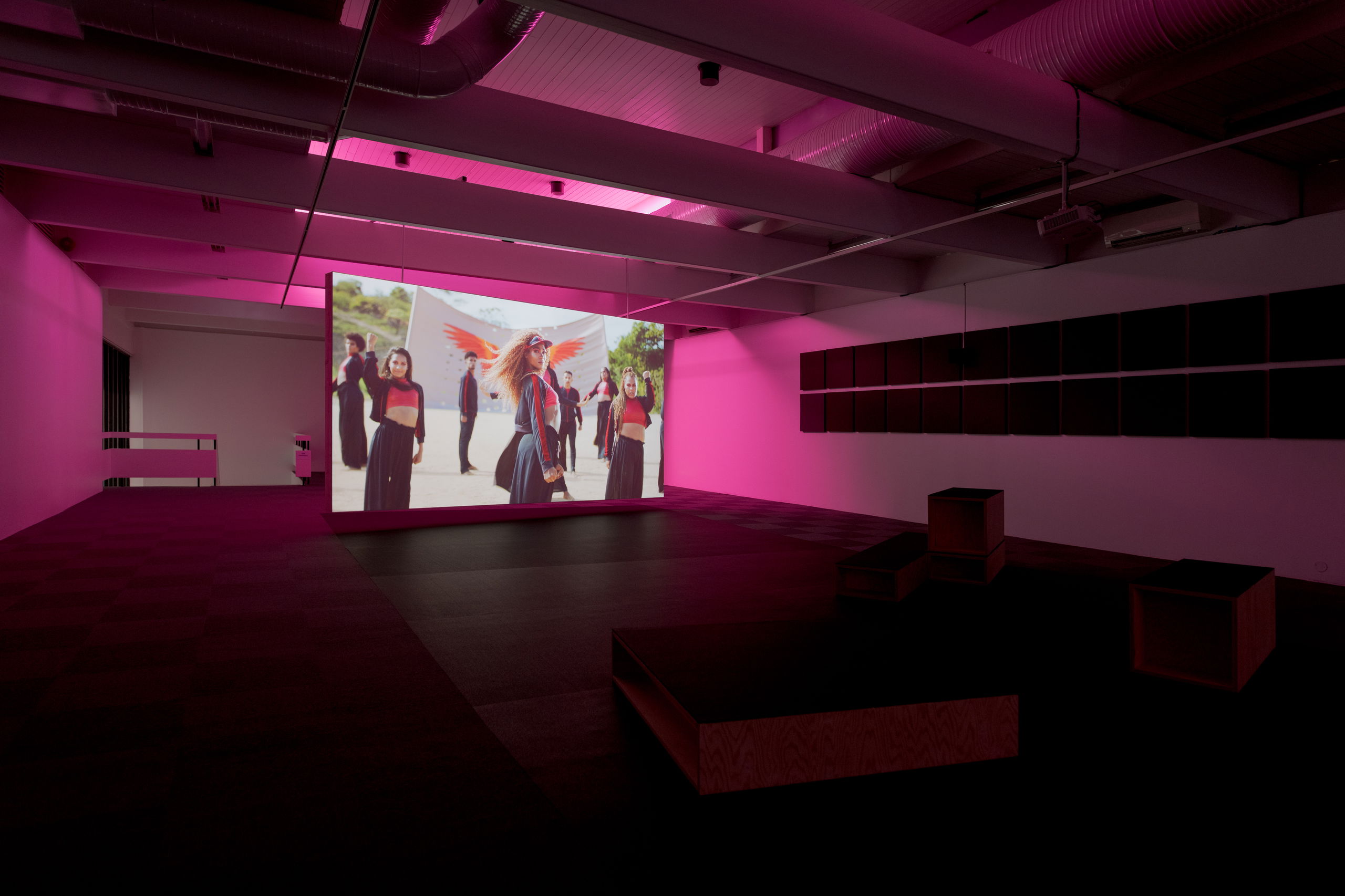 Bárbara Wagner and Benjamin de Burca, Swinguerra (2022), installation view. Photo: Erik Sæter Jørgensen.