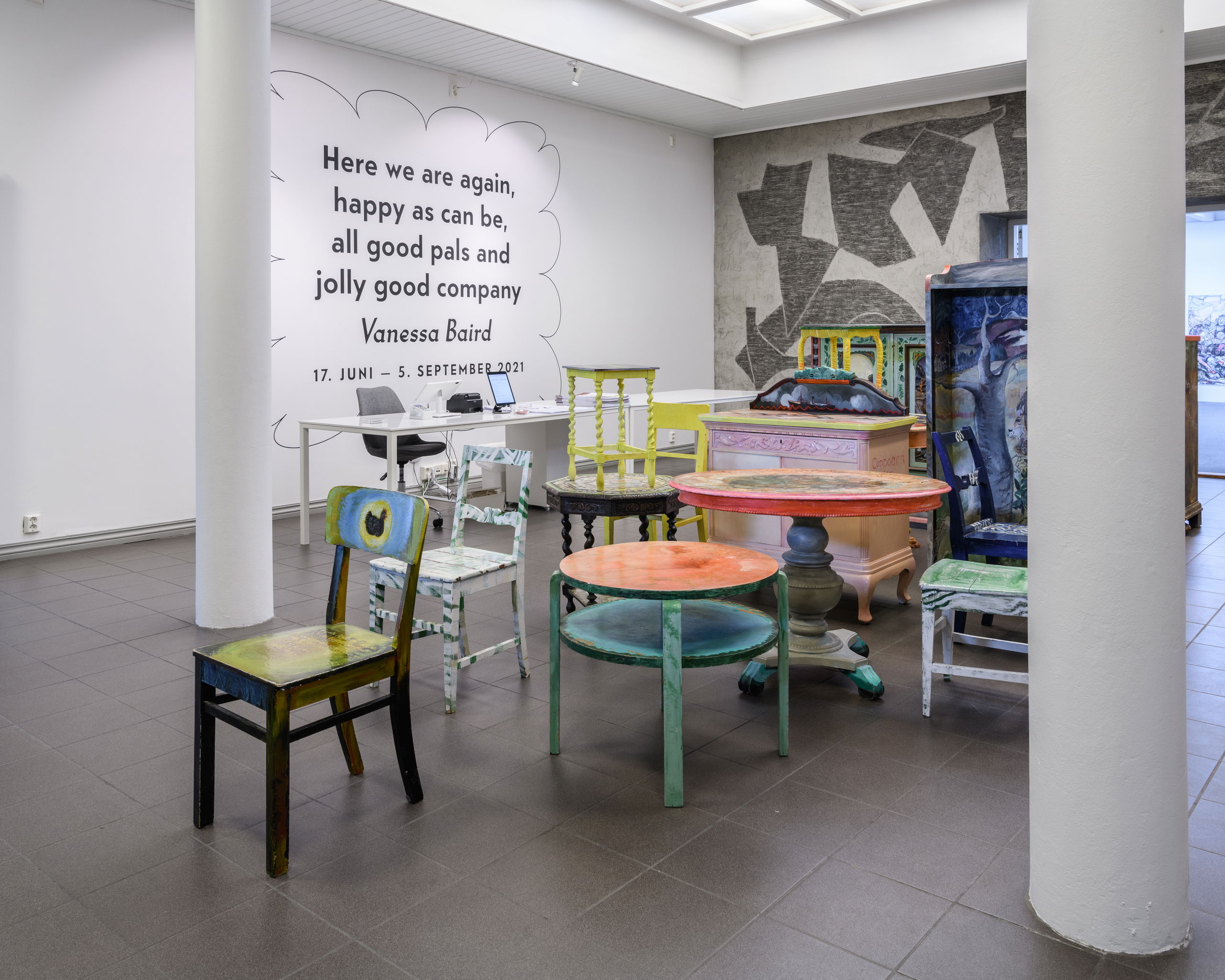 Vanessa Baird, Here we are again, happy as can be, all good pals and jolly good company (2021), installation view. Photo: Kunsthall Stavanger / Markus Johansson (Bitmap).